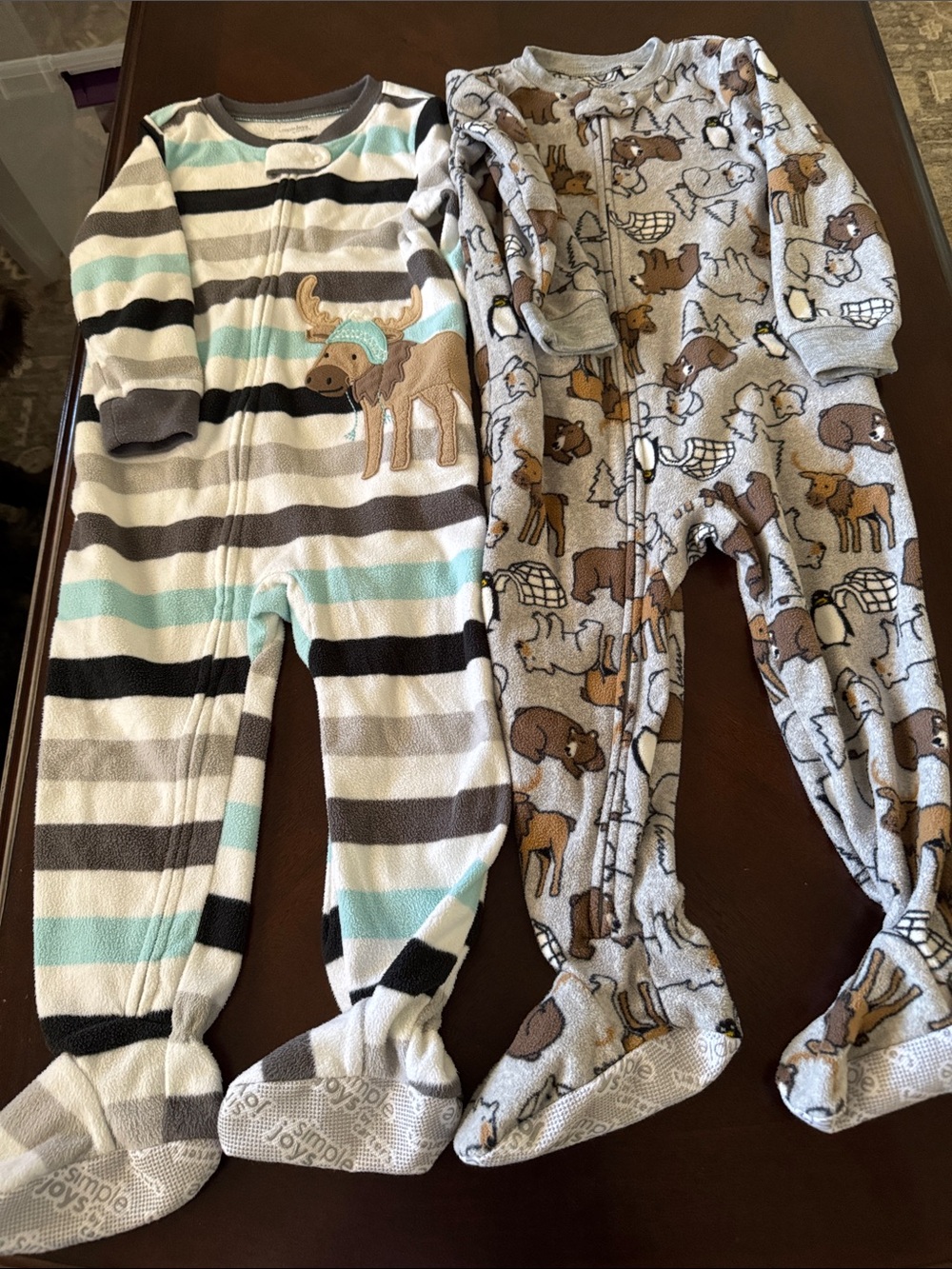 Simple Joys by Carter's Moose Stripe Footed One-Piece - Blue/Gray